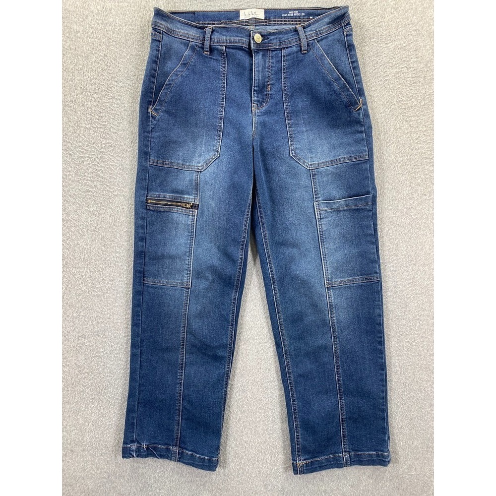 Nicole Miller Women's Size 4 Blue Denim‎ Soho High Rise Wide Leg Cargo Jeans